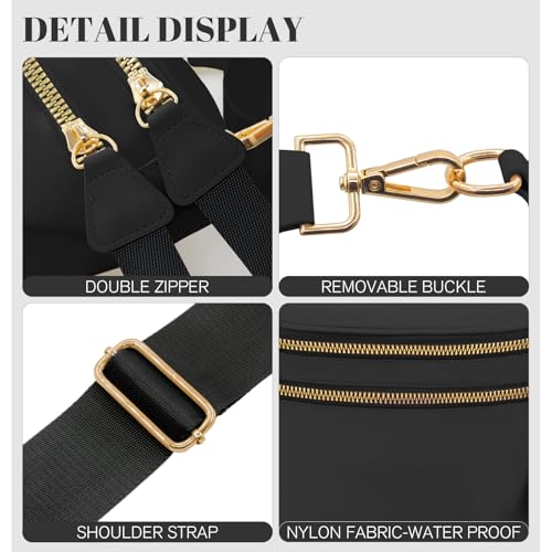 Image of WOOMADA Checkered Crossbody Bag Bum Bag for Women, Fanny Pack Checkered Purse, Belt Bag with Shoulder Strap(Black)