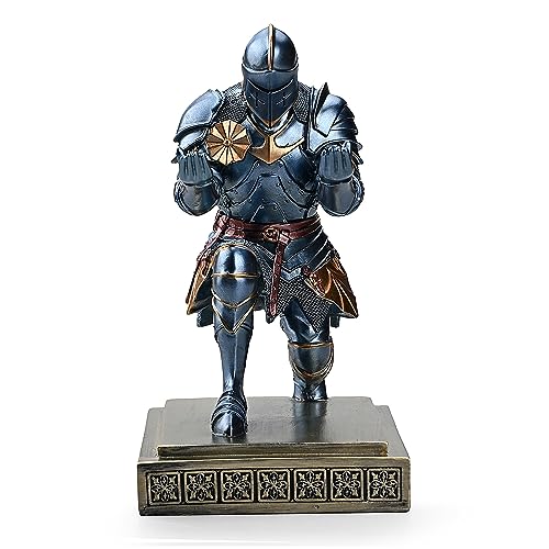 Amoysanli Medieval Armored Warrior Knight Pen Holder Desk Organizers and Accessories Resin Pencil Holder Paperweight as Gift with a Cool Letter Opener for Desk (Blue) - Image 4