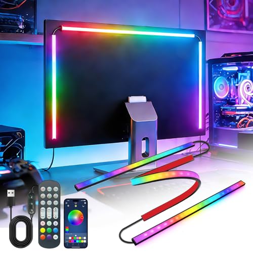 KISUFU Tira LED para Monitor PC con Sincronización de Pantalla, RGB5050 tira de luz LED sincrónica con USB 24 teclas ir control remoto Bluetooth APP TV, Cine en Casa, Dormitorio. (32 inch)