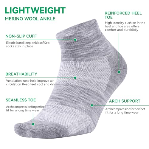Image of 3 Pairs 90% Merino Wool Ankle Socks, Thin All-Season Casual Soft Breathable for Men Women