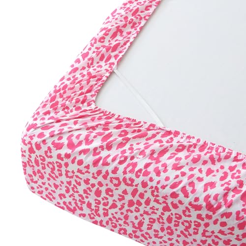 Image of Mooreeke Leopard Cheetah Printed Twin Bed Sheets, Soft Microfiber Bedding Sheets & Pillowcases, Deep Pocket Non-Slip Fitted Twin Sheet, Pink Animal Pattern Bedsheets