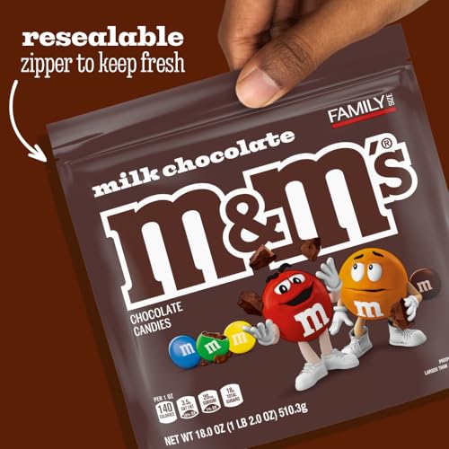 Image of M&M'S Milk Chocolate Candy, Family Size, 18 oz Resealable Bulk Candy Bag