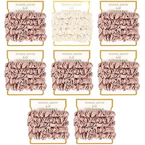 CEELGON 8 Pack Satin Scrunchies - Soft Hair Ties, Bachelorette Party Favors, Women's Hair Accessories (Ivory & Rose Gold) Cover