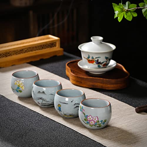 Tea Set Ru Kiln Ceramic Teacup Hand Painted Flowers Meditation Cup Travel Tea Bowl Tie Guanyin Pu'er Cup Tea Set Gifts Modern Tea Sets Cups (Color : D1-7.2X4CM 100) (A1 7 - Image 5