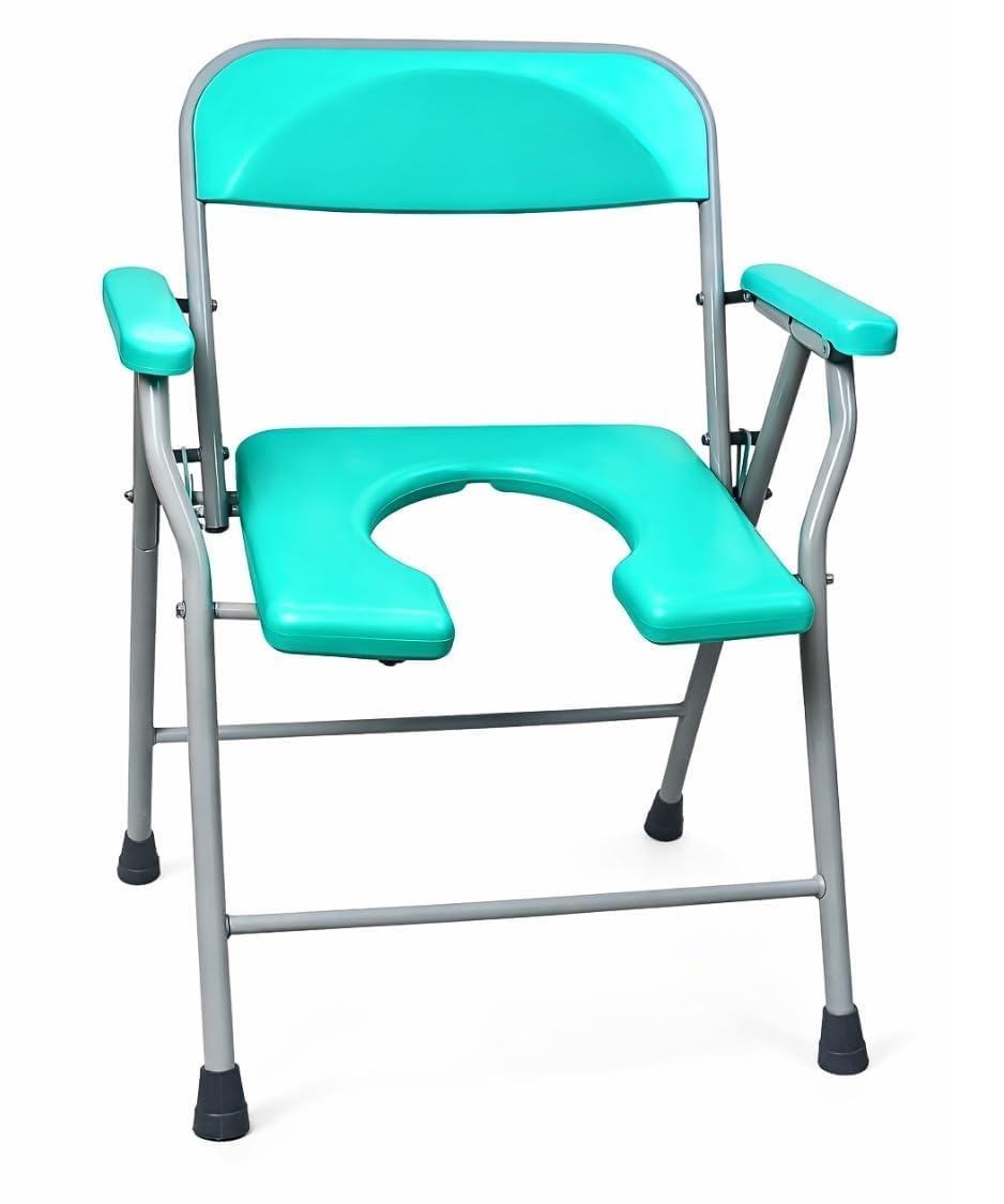 Foldable Commode Chair for Elderly & Patients – Portable Toilet Seat with Armrests | Heavy Duty Steel Frame, Open Seat Design, Easy Clean Bedside Commode for Home Care-image-18