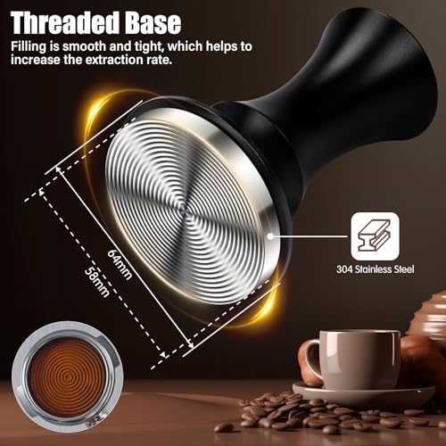 58mm Kaffee Tamper, Espresso Tamper, Ripple Base Kaffee Tamper, mit 2-Feder-Auto-Rebound und Tampermatte, Druck 30lbs, Espresso Zubehör