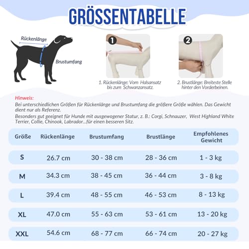 Eyein Hundebody Nach Op, Atmungsaktiver und bequemer Einteiler für Hunde mit Verstellbarer Klettverschluss, Wundschutzanzüge für Hunde zur Verhinderung von Lecken - E-Halsband-Alternative (Grau, M)