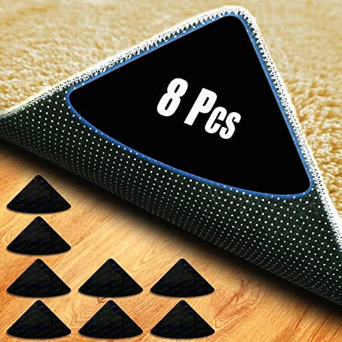 SIAREUN Rug Gripper,8 Pcs Anti Slip Rug Grips,Double Sided Rug Gripper for Hardwood Floors,Rug Grippers for Area Rugs,Rug Corner Grippers,Washable Non Slip Rug Pads,Rug Corners to Hold Rug Down