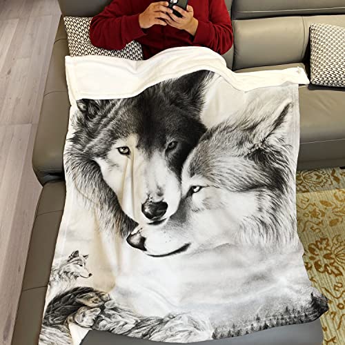 Yisumei Grey Wolf Throw Blanket Forest Mountain Peak Sky Couple Wolf Fleece Blanket Soft Warm Cozy For Sofa Couch Bed 50"X60" #TOP2