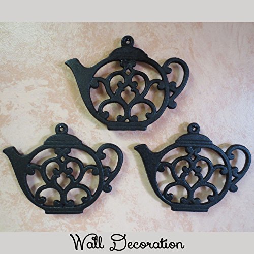 Teapot Cast Iron Trivet For Hot Pots & Kitchen & Dining Table, Gift For Home, Metal Wall Art & Home Decor, 2 Or More For Set, Black, 8 By 6.1 Inches #TOP2
