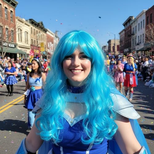 Image of Moira Synthetic Straight Artificial Hair Wig Costume Dressing Cosplay(Shiny Blue)