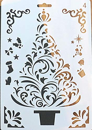 Artistic Sponge Christmas Tree Decorations Cards Diy Decor Size A5 A4 A3 Reusable Stencil / Snow7 (Mylar Reusable Stencil, A4 Size - 210 X 297 Mm, 8.3 X 11.7 In)