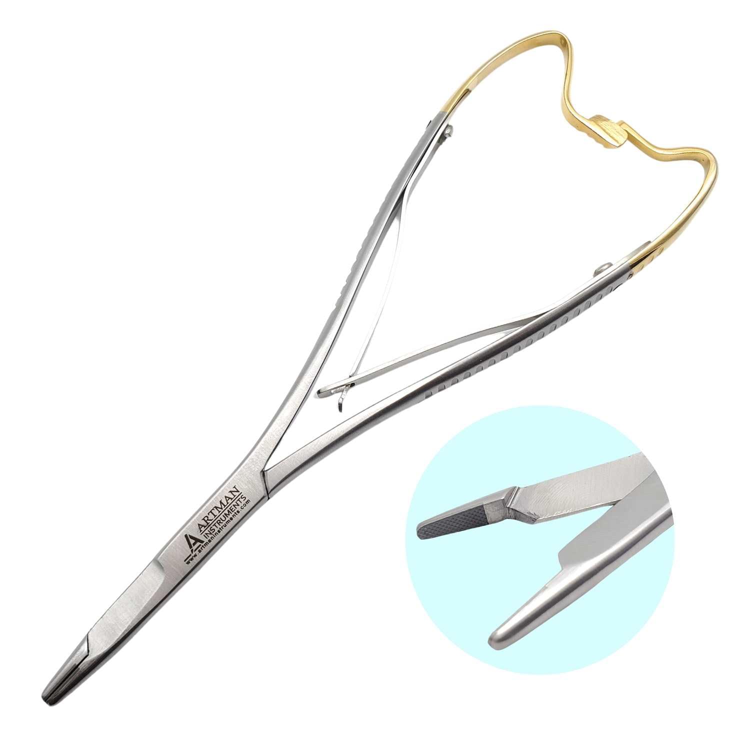 Olsen Hegar Mathieu Needle Holder CarbideForce™ | Mitten Scissor Clamps | Needle Driver with Scissors Cutting Edges | 6.5 inches with Tungsten Carbide