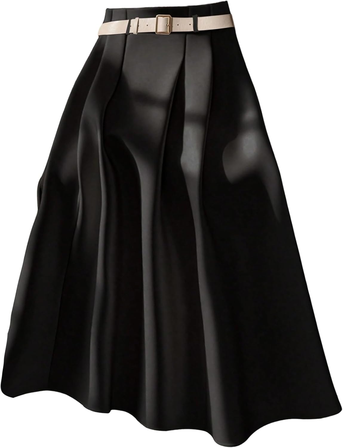 GORGLITTER Women's Pleated Maxi Long Skirts Trendy Business Casual Work High Waisted Summer FlowyA Line Skirt with Belt