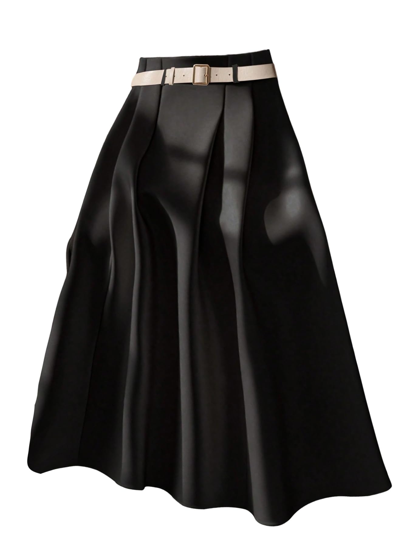 GORGLITTER Womens Pleated Long Skirts Business Dressy Casual Trendy High Waist A Line Flowy Maxi Skirts with Belt