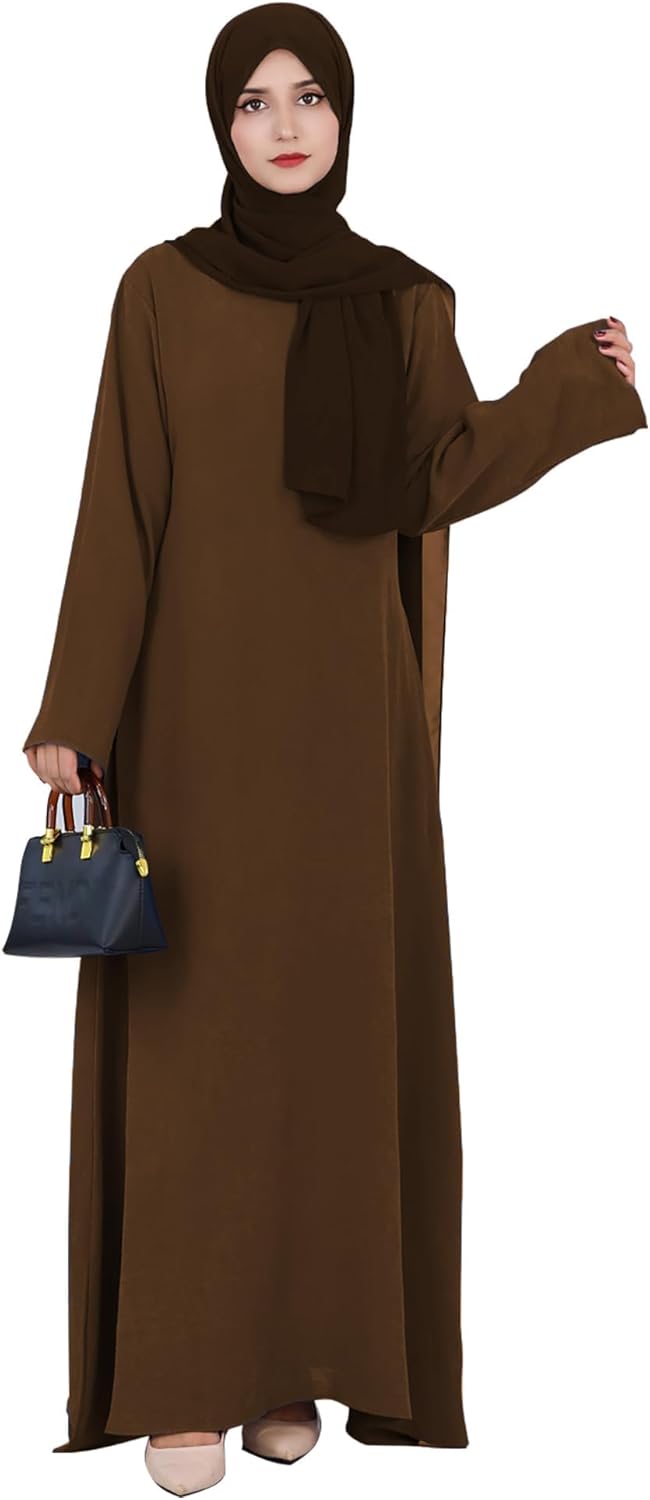 Solid Color Women Abaya Modest Muslim Prayer Robe Long Sleeve Dubai Maxi Dress Islamic Lightweight Dress