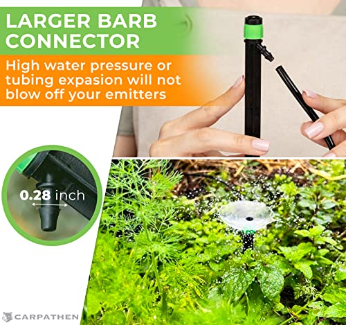 Carpathen 100 Drip Irrigation Emitters Vortex - Drip Irrigation Parts For Irrigation Kit - ¼ Inch Irrigation Tubing Compatible - 360 Deg Adjustable Fan Sprayer For Raised Garden Bed, Potted Plants #TOP3