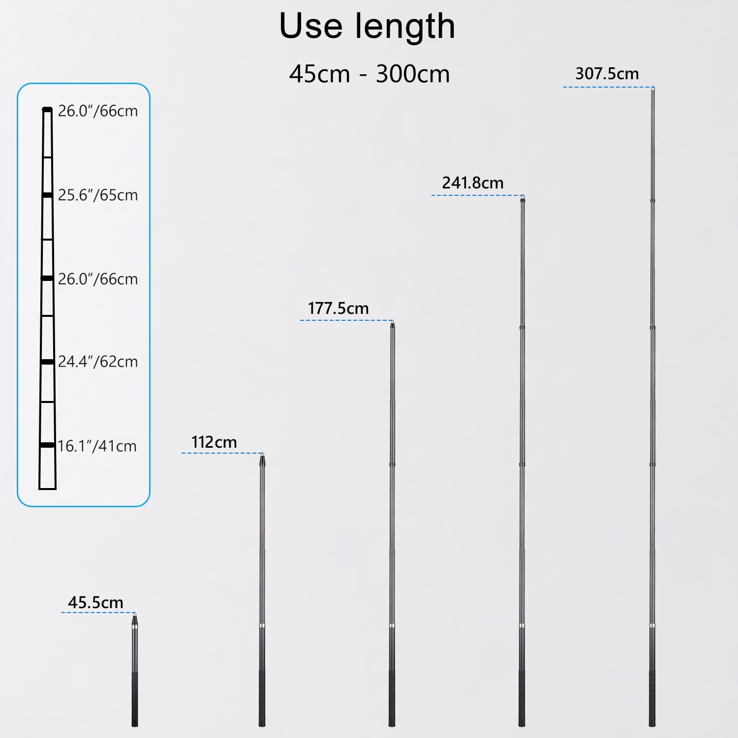 ARTCISE Bastone per selfie lungo in fibra di carbonio, 300 cm, asta di estensione per selfie monopiede per GoPro Hero per DJI Osmo Action per Osmo Pocket per Insta360 per fotocamera
