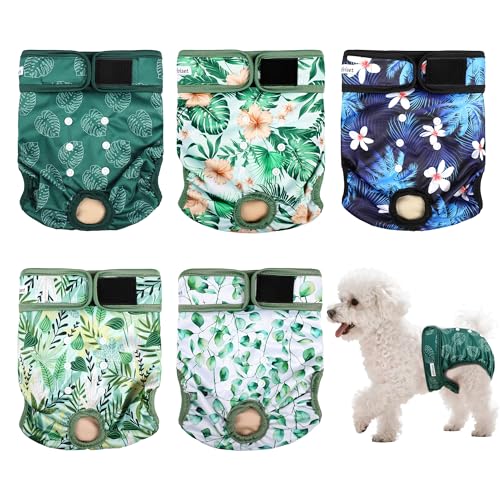 Image of Dog Diapers Female 5pcs,Reusable Dog Doggie Puppy Doggy Diapers Female, Period Panties in Heat, Leaf, XLarge