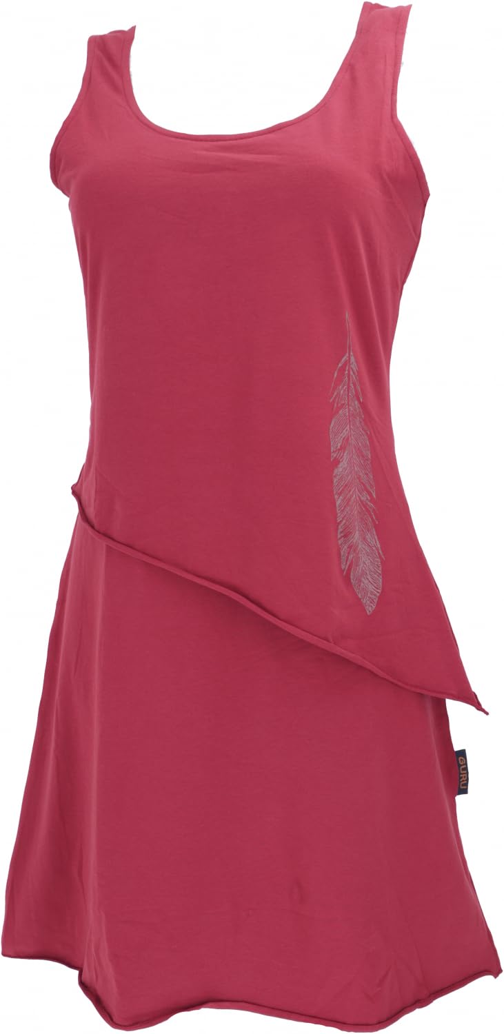 GURU SHOP Mini vestido de algodón orgánico de capas sin mangas con estampado de plumas para mujer Negro