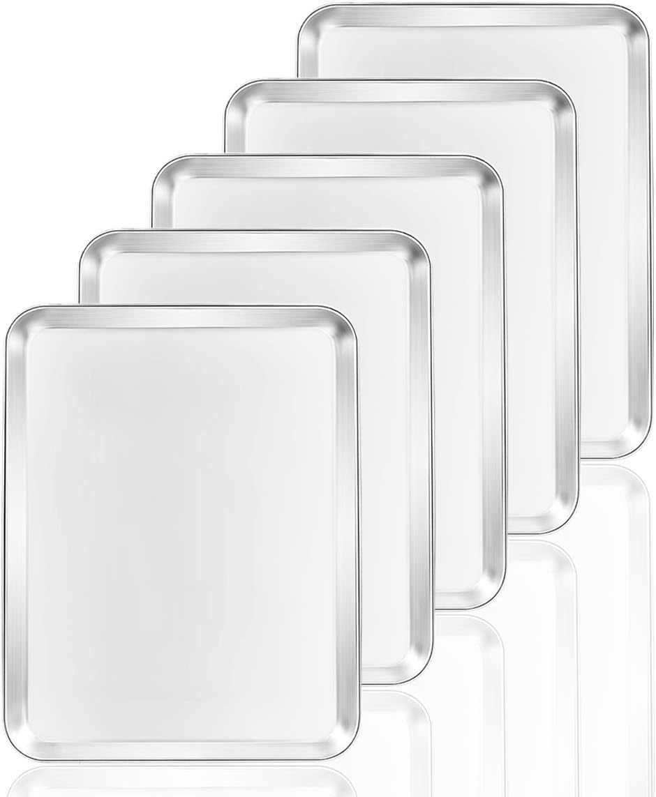 Baking Sheets 5 Pieces, Bastwe Cookie Sheets Set of 5 Stainless Steel Baking Pans Toaster Oven Tray Pans, Rectangle Size 12 × 9 × 1 inch, Rustproof & Healthy & Easy Clean & Dishwasher Safe