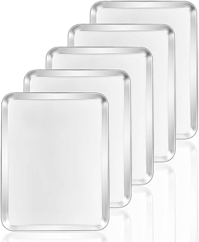 Vista 23 de Juego de 5 bandejas para hornear, de acero inoxidable, tamaño 10 x 8 x 1 pulgada, no tóxicas y saludables, libres de óxido y fáciles de limpiar