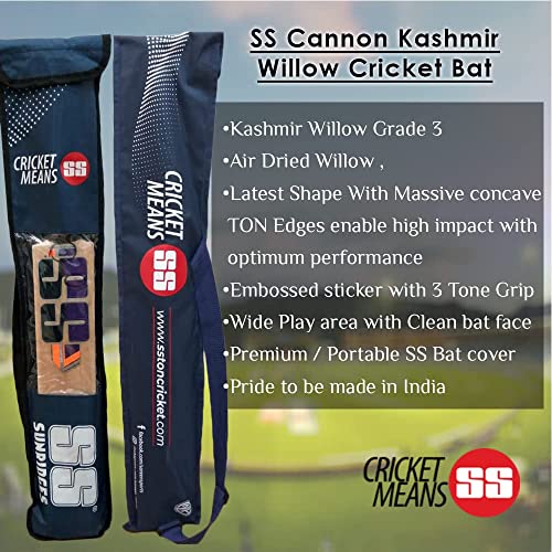 Ss Kashmir Willow Leather Ball Cricket Bat, Exclusive Cricket Bat For Adult Full Size With Full Protection Cover (Super Power, Cannon, Impact) By Yogi Sports #TOP3