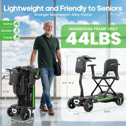 Image of Remote-Control Electric One-Touch Auto-Folding Mobility Scooter for Adults & Seniors, 44 lbs Lightweight Travel Scooter, NFC Smart Unlock, All-Terrain 4 Wheel, 275 lbs Capacity, Airline Approved