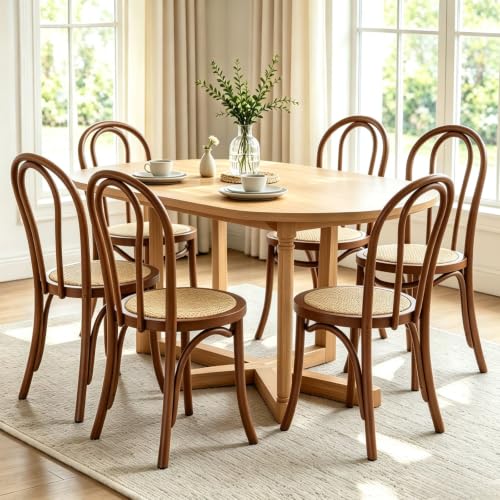 Walnut Dining Chairs Set of 6, French Bistro Dining Chairs with Backrest, Armless Bentwood Bistro Cafe Chairs for Dining/Kitchen Room, No Assembly Required, Walnut Wood