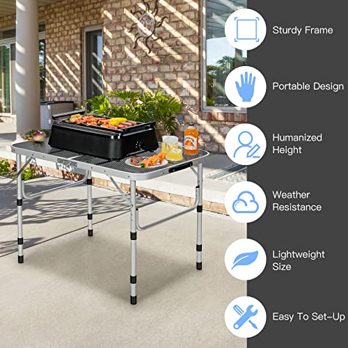 Giantex Folding Camping Table, Portable Picnic Table, Aluminum Grill Table With Iron Mesh Top, Outdoor Bbq Lightweight Dining Table Adjustable Height (1) #TOP7