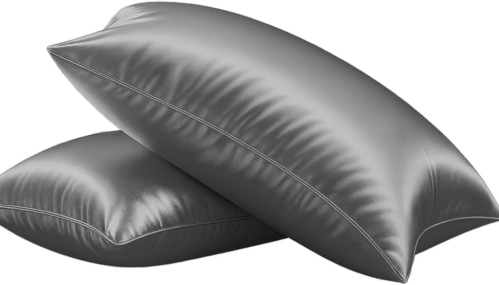 Silk Euro/European Pillow Case 26×26 Decorative Square Cushion Covers for Bed, Couch & Sofa – Soft, Smooth Home Décor Pillow Cover, Pack of 2 Zipper Closure – Dark Grey