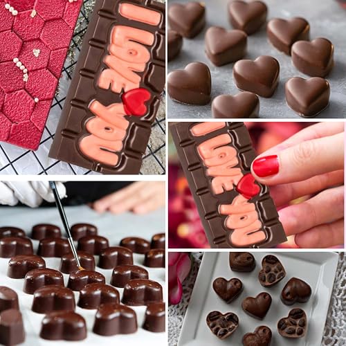 Image of MoldBerry Silicone Chocolate Mould Combo of 3 | Valentine Special Chocolate Bar Mold + 15 Cavity Heart + 55 Mini Heart Shape Tray | for DIY Chocolate, Candy & Jelly Making