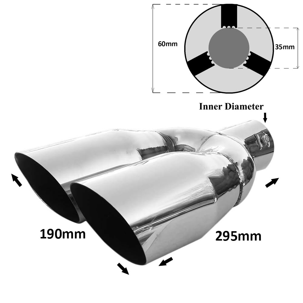 Embout d'échappement double tube double rond en acier inoxydable - Pot d'échappement sport - Embout d'échappement - Embout d'échappement universel - Chromé - Inoxydable