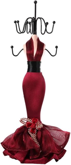 Jewelry Stand, 4 Piece Pendant Necklace Earrings Bracelet Ring Shoes Dress Jewelry Model Display Stand (wine Red)(Wine red small model)