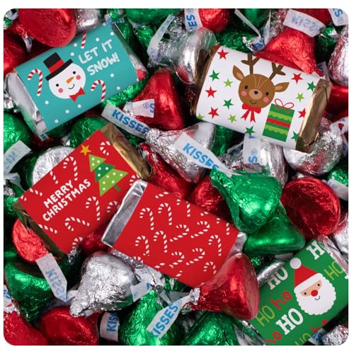 124 Pcs Christmas Candy Chocolate Party Favors Miniatures & Kisses (1.52 lbs) - Santa, Reindeer & Snowman by Just Candy