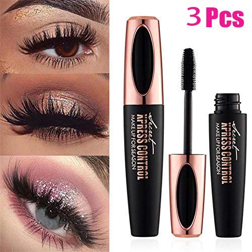 KFiAQ 4D Silk Fiber Eyelash Mascara，Extra Long Lash Mascara and Thick, Long Lasting, Waterproof & Smudge-Proof, All Day Exquisitely Lush, Full, Long, Thick, Smudge-Proof Eyelashes-3PC
