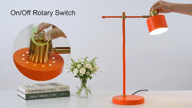 Image of OYEARS 22.2 inch Mid Century Desk Lamp, Modern Metal Table Lamp with LED Bulb, Adjustable Reading Lamps, Industrial Task Lamp for Home Office, Farmhouse Bedside Lamps with Solid Base, Woodgrain