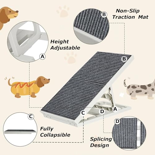 2 in 1 Dog Ramp Bed Adjustable Folding Collapsible for Small Medium Pets Cat Ramp with Non Slip Carpet, Adjustable Height Dog Ramp for Couch,Sofa,Chair - Image 3