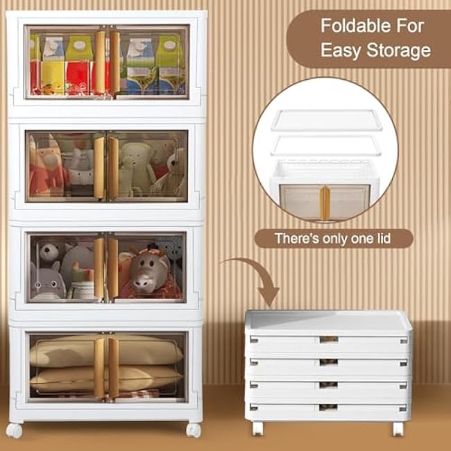 4-Layer Storage Bins, Plastic Storage Bins with Lids, Storage Organizer Bin with Casters for Home 1 Set