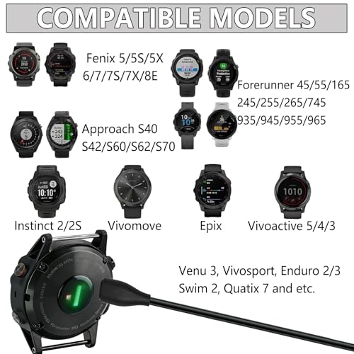 Image of 2 Pack for Garmin Watch Charger Cable for Fenix 5 /5S /5X /6 /6S /6X /7 /7S /8, Vivoactive 3 /4 /4S, Instinct, Forerunner 945, 3.3FT USB C and USB Charging Dock Cradle Data Cord with 2Pcs Adapter