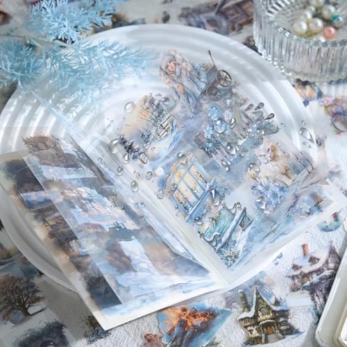 Image of Jaravik Seasons Theme Vintage Aesthetic Sticker Book - 20 Sheets Seasonal Scrapbook Stickers | | Cottagecore Planner & DIY Craft Supplies Scrapbooking Stickers (Winter)