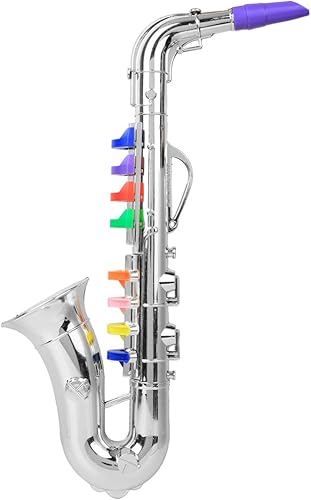 Miniatura 5 de Juguete de saxofón para niños, juguete de saxofón de plástico para niños, mini saxofón, instrumento musical, regalo, plata