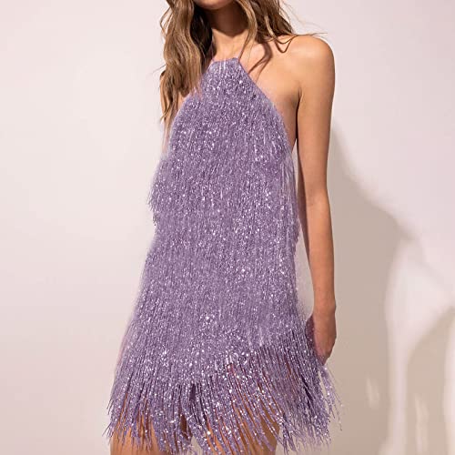 Amikadom Vestidos formais de lantejoulas brilhantes para jovens, sem mangas, minivestidos pequenos,