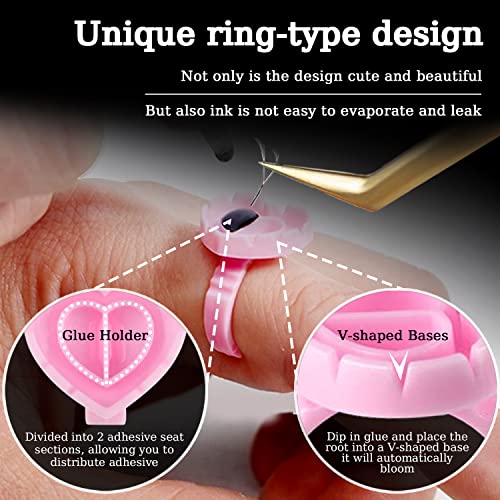 Glue Rings For Eyelash Extensions 150Pcs Disposable Rings For Lashes Lovely Heart Shape Lash Fan Blossom Glue Cups Lash Extension Supplies Lash Supplies For Eyelash Extensions #TOP4