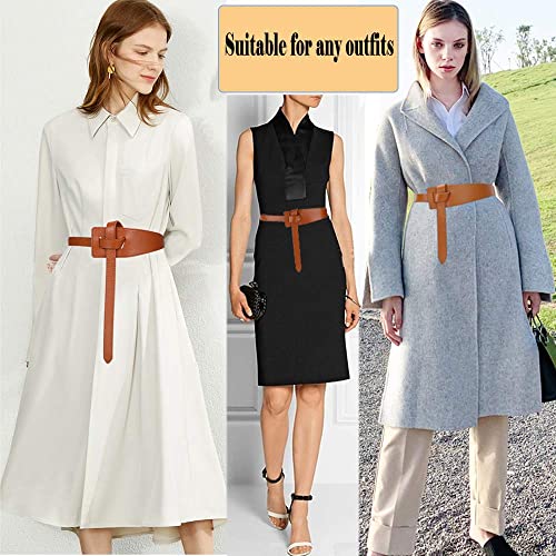 Alaix Women's Leather Belt Dress Belt For Jumpsuit Coat Fashion Tie A Knot Waist Belt Brown #TOP6