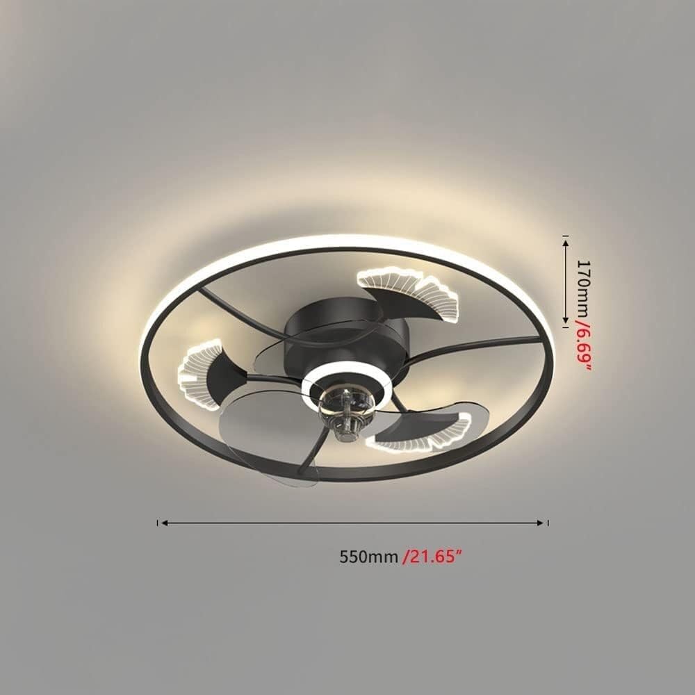 Pendant Lights, Three-Color Dimmable Flush Mount Ceiling Fan with Light Indoor 6 Speed Fan Light Elegant Round Ceiling Light with Fan 45W Motor Mute Ceiling Fan Lights for Bedroom Dining Room(Black)