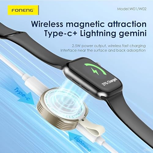 Image of Addtam 2.5W Magnetic Wireless Smartwatch Charger Stand for Apple Watch Ultra 3 /2 /1, Series 11 /10 /9 /8 /7 /6 /SE3 /SE2 /5 /4, Portable Type C & Lightning iWatch Charging Dock Compatible with iPhone Watch