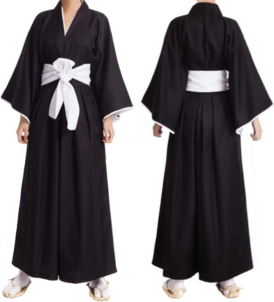 Adult Anime Black Robe Cloak Cosplay Costumes Japanese Traditional Samurai Uniform Kimono Outfit Halloween Outfits
