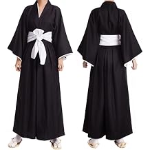 MEADOO Adult Anime Black Robe Cloak Cosplay costumes Japanese Traditional Samurai Uniform Kimono outfit Halloween outfits