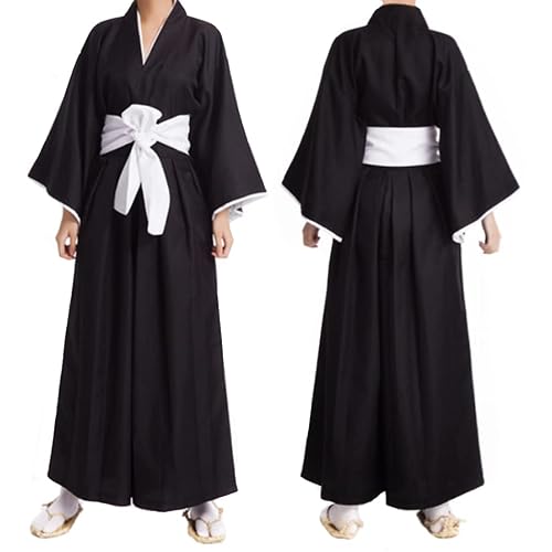 MEADOO Adult Anime Black Robe Cloak Cosplay costumes Japanese Traditional Samurai Uniform Kimono outfit Halloween outfits - Black - Small